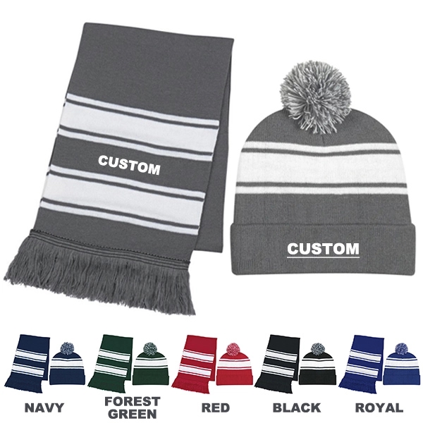 Knit Stripe Comfy Beanie/Scarf Combo 2