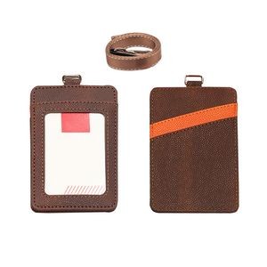 Lanyard Dual Colored 3 Pockets PU Leather Card Holder 23