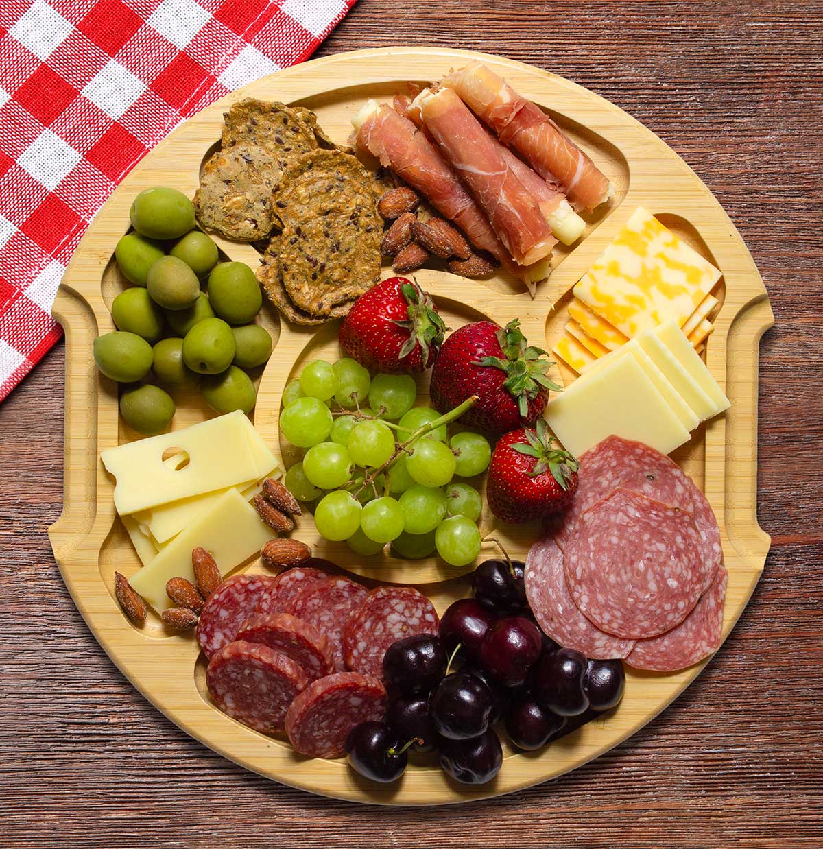 Flip, Serve & Store™ Covered Round Bamboo Charcuterie Board 3