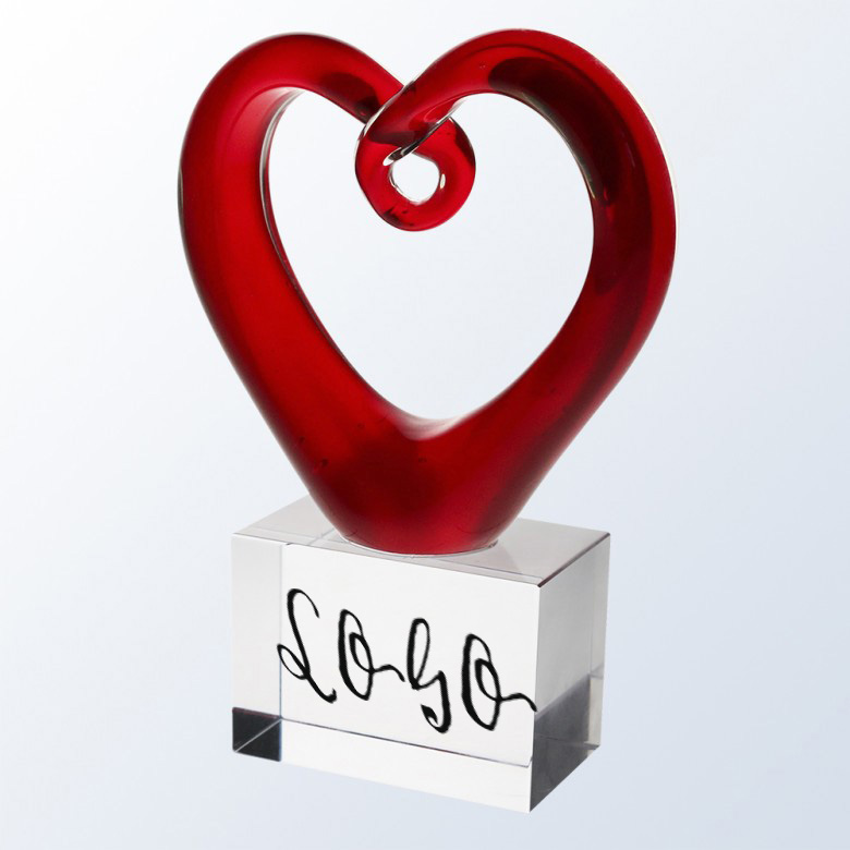 Red Hearted Art Blown Glass Award on Clear Base 2