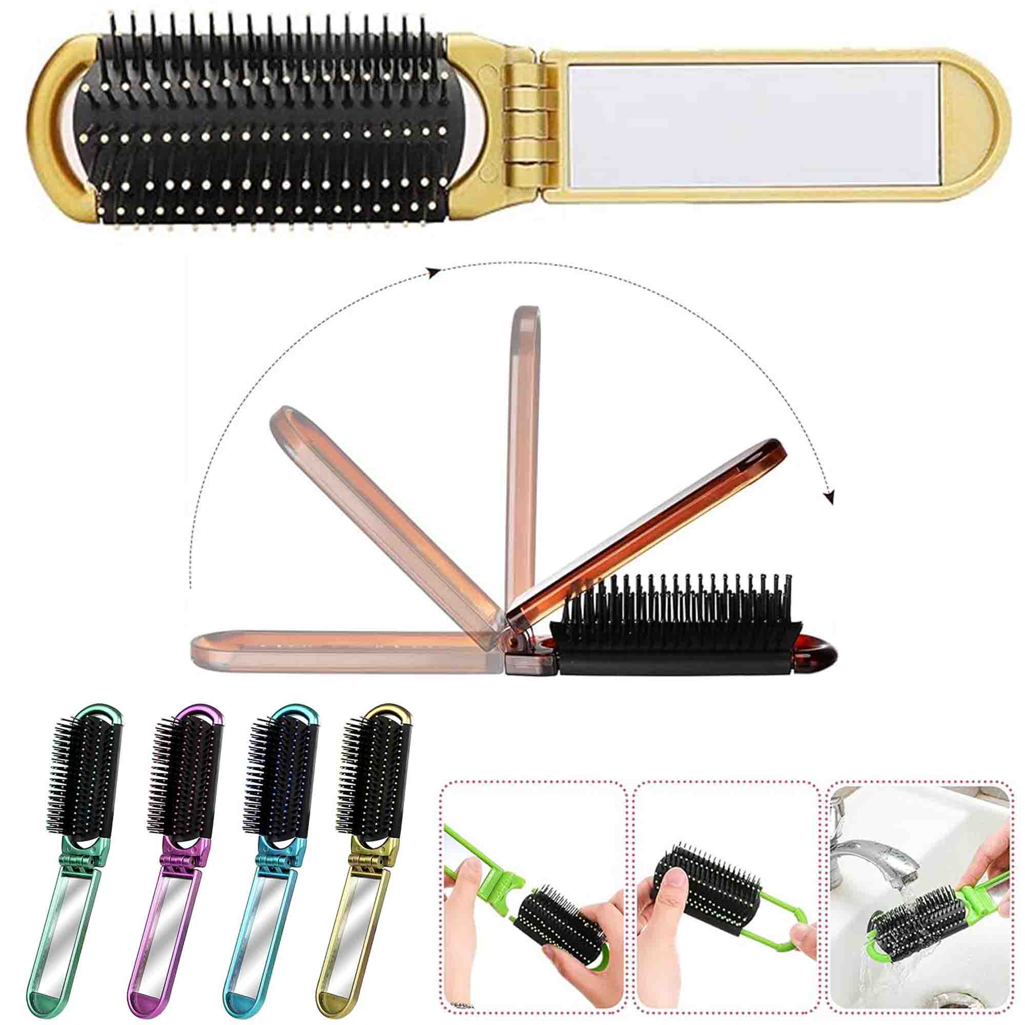 Mini Folding Hair Brush With Mirror 2