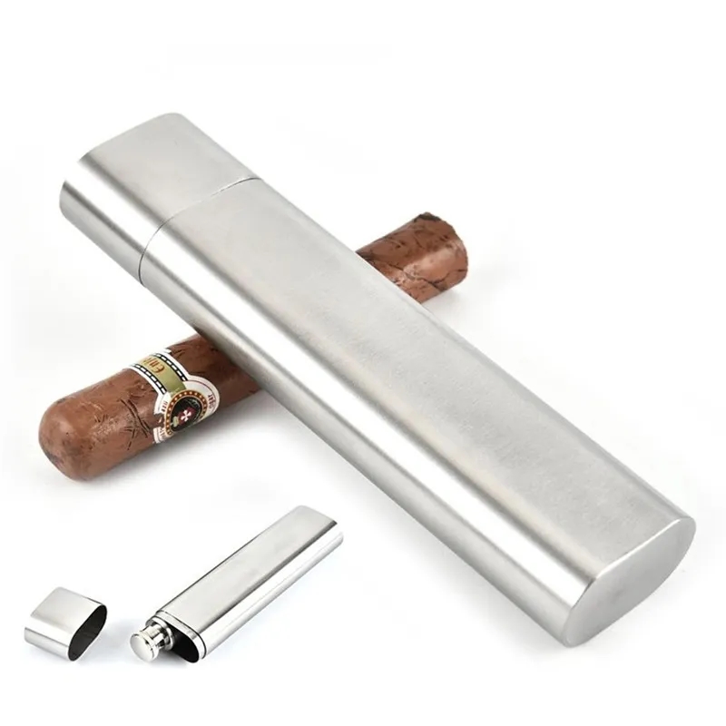 Stainless Steel Cigar Case and Flask Combo 2