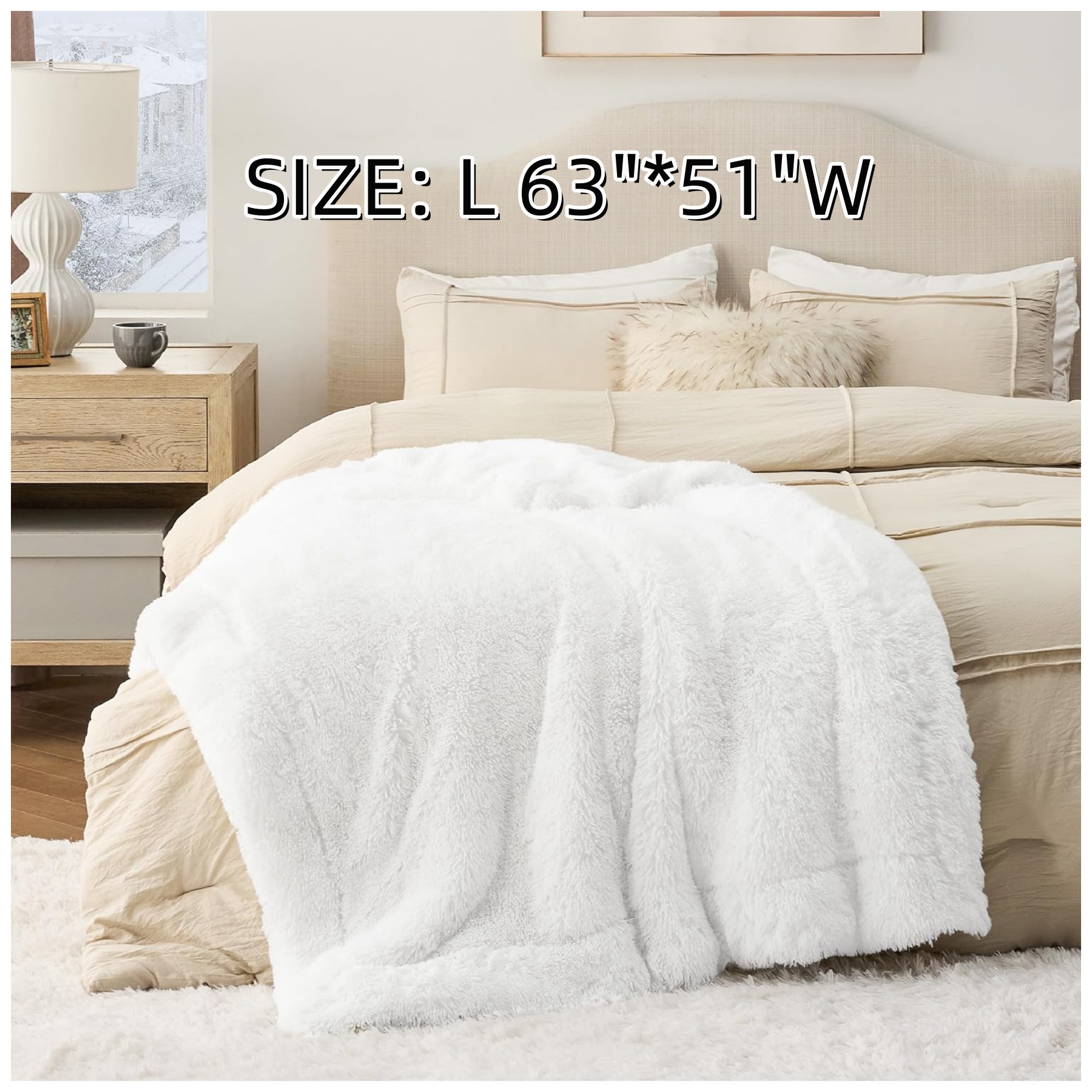 Faux Fur Cream Throw Blanket 2