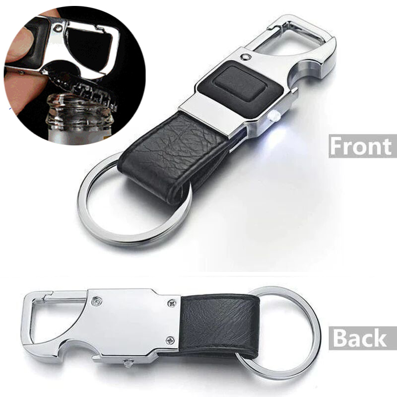 LED Light PU Leather Keychain with Bottle Opener 2