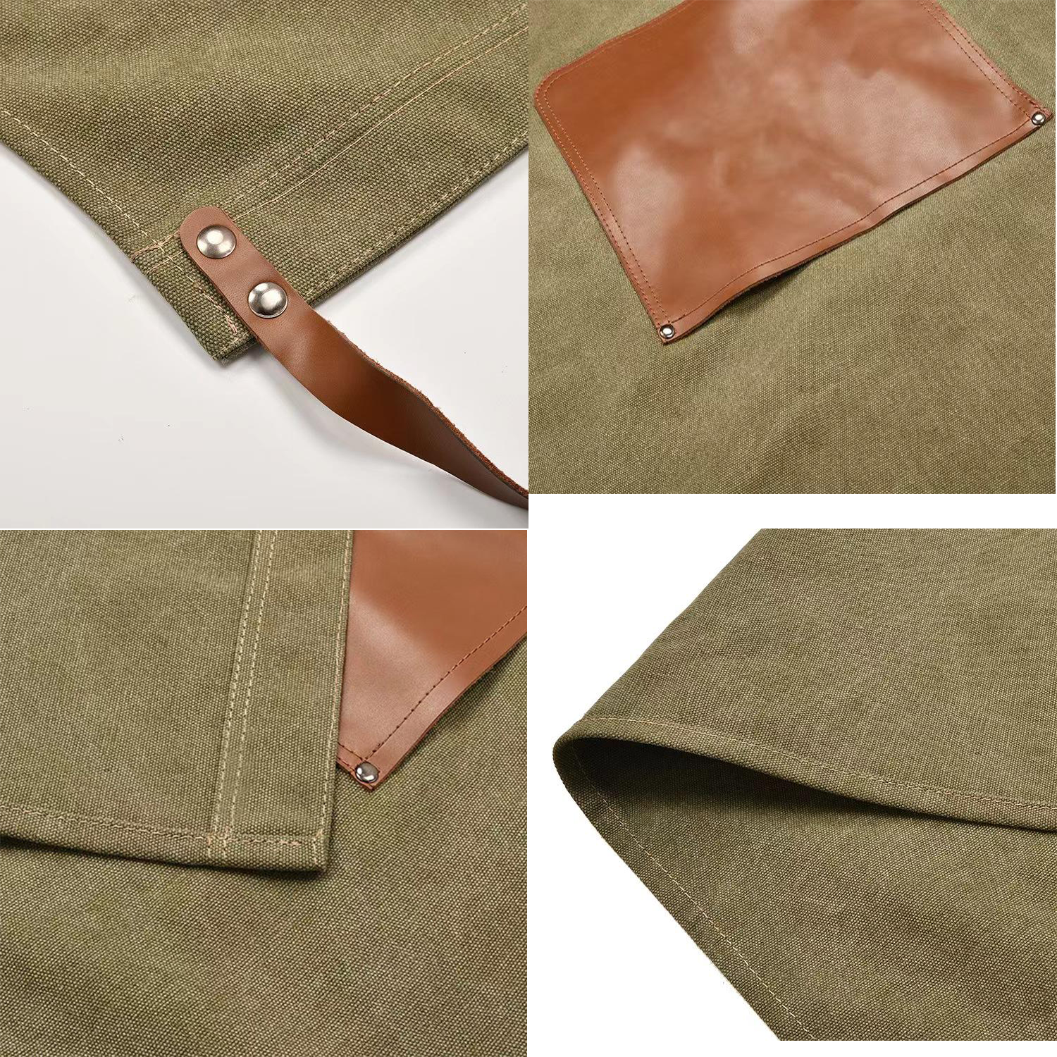 PU Leather Pocket Breathable Canvas Apron 4