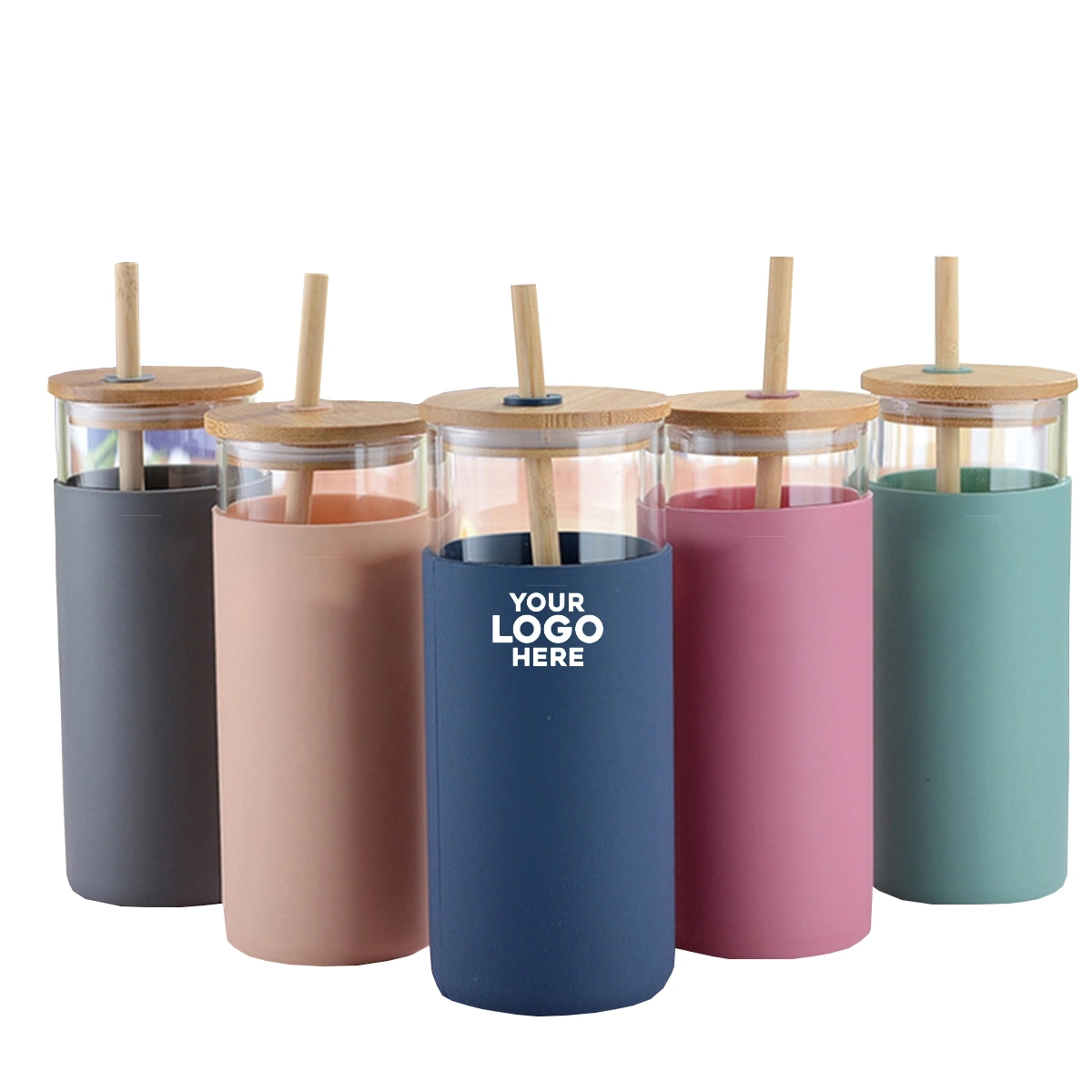 17oz Office glass bamboo lid straw cup 5