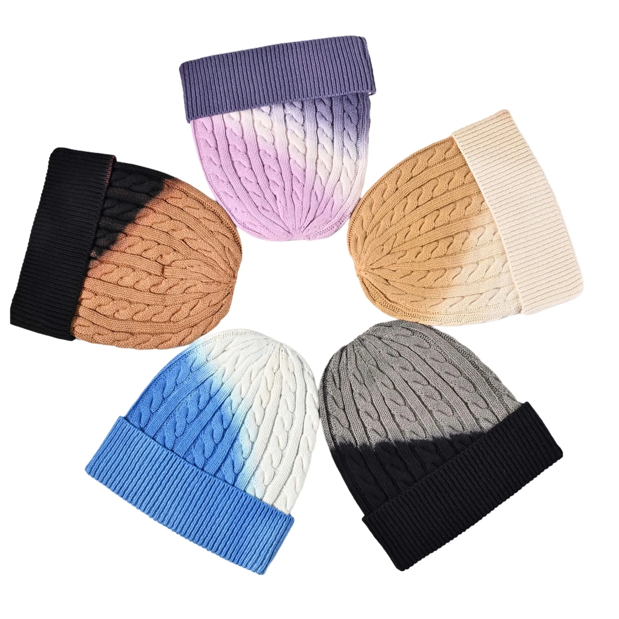 Warm Soft Two-Tone Ombre Beanie Knit Winter Hat 2