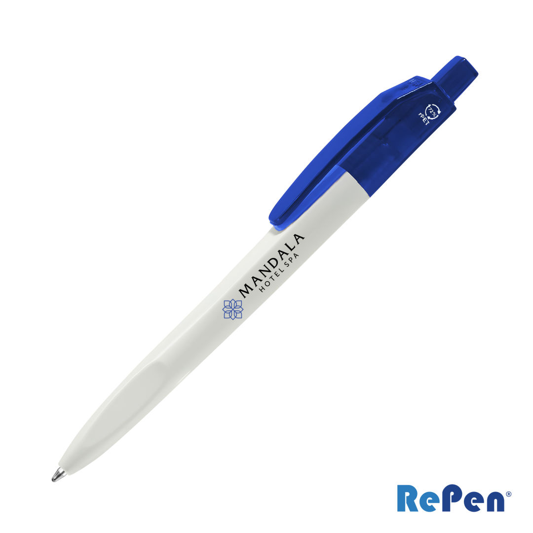 RePen® Squared White w/Translucent Clicker rPET Pen 8