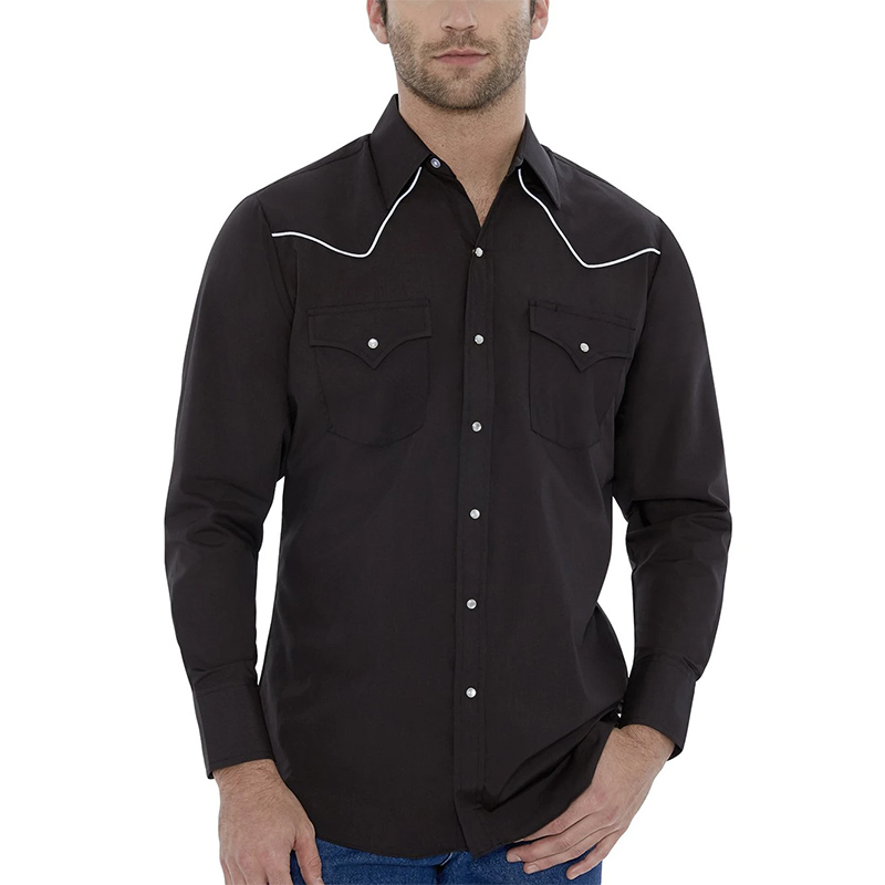 ELY Men's Long Sleeve Solid Western Shirt with Contrast Piping 4