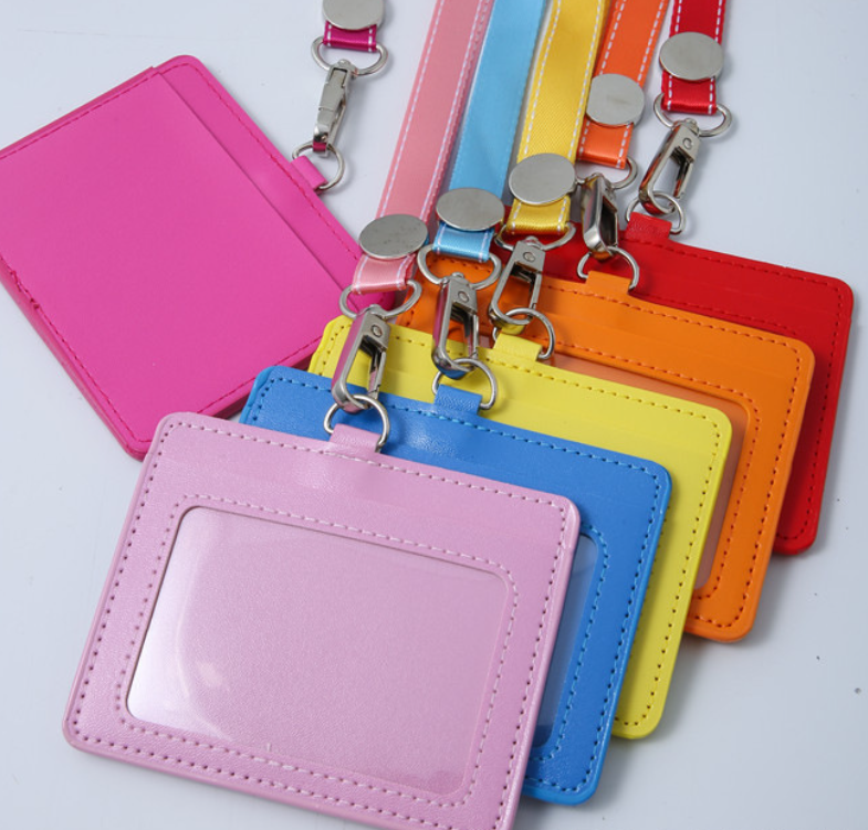 PU Leather Neck ID Card Holder with Nylon Lanyard 3