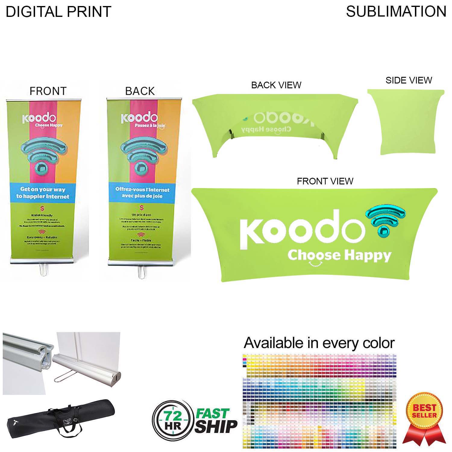 72Hr Fast Ship - Supreme Tradeshow Package, Banner (DP783) + Stretch fit tablecloth 6' (SU577)