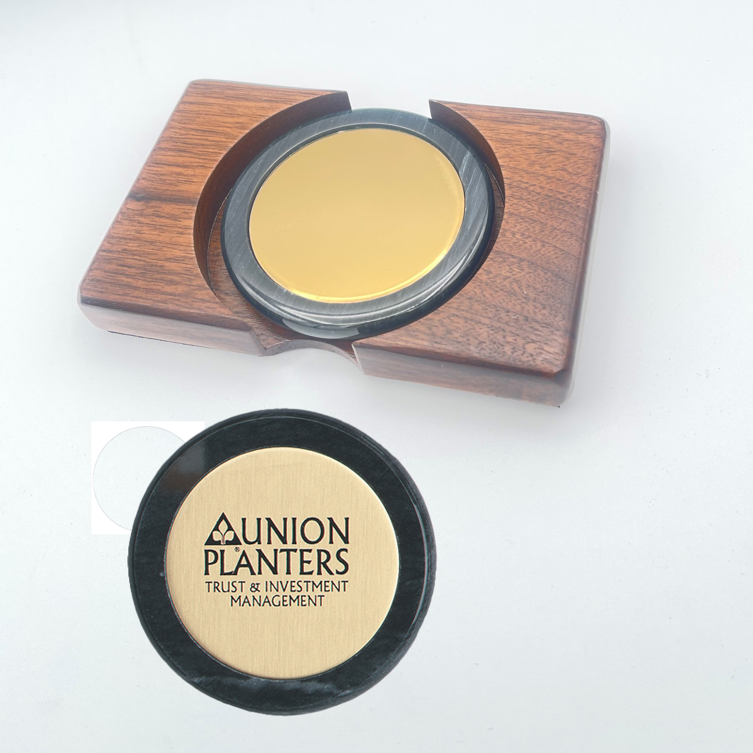Marble Coaster with Brass Disc on Hard Wooden Base 2