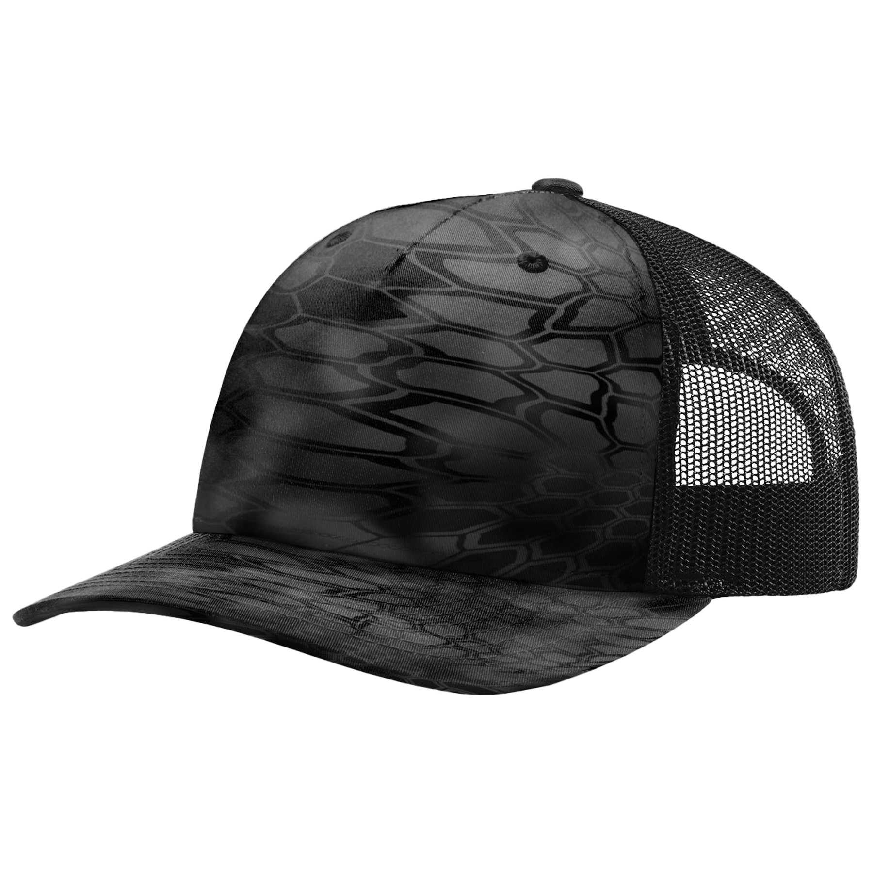 Richardson 112PFP Printed 5-Panel Snapback Trucker Hat w/Leatherette Adhesive Patches or Embroidery 24