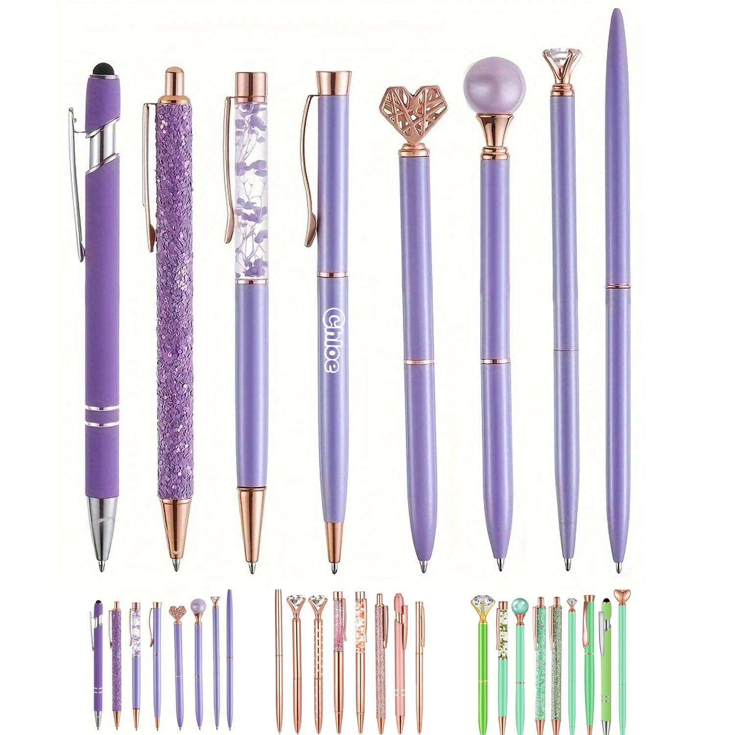 8 pcs Crown Quicksand Ballpoint Pen Stationery Gift Set 3