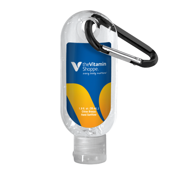 1.9 oz. Clear Sanitizer in Clear Bottle with Carabiner 39
