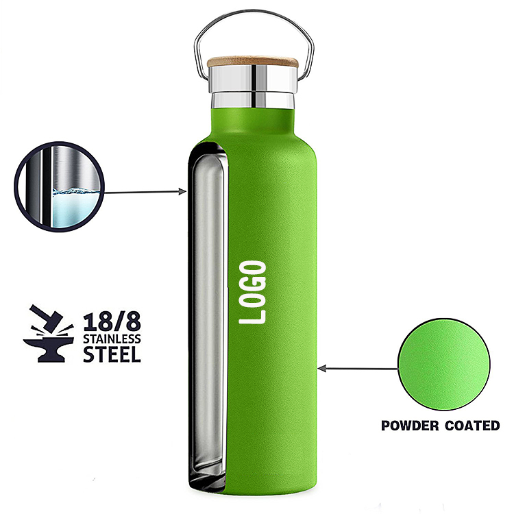 17 OZ Power Coated Stainless Steel Bottle with Bamboo Lid 4