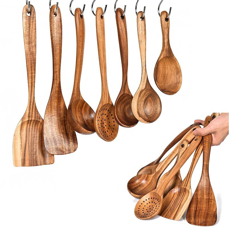 Kitchen Premium Wooden Utensils For Cooking - 7 Pc Set 3