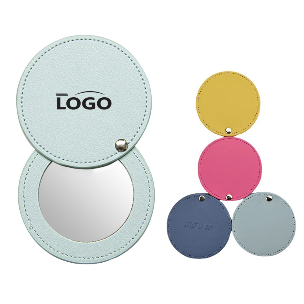 Round Portable Leather Compact Mirror 2