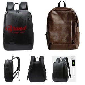 PU Leather Laptop Backpack With USB Charging Port 2