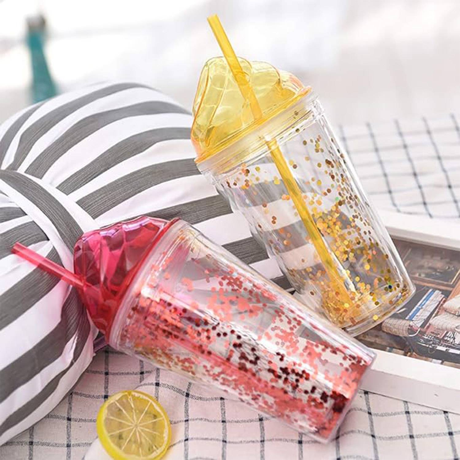 16oz Double-Layer Plastic Cup w/ Straw 9