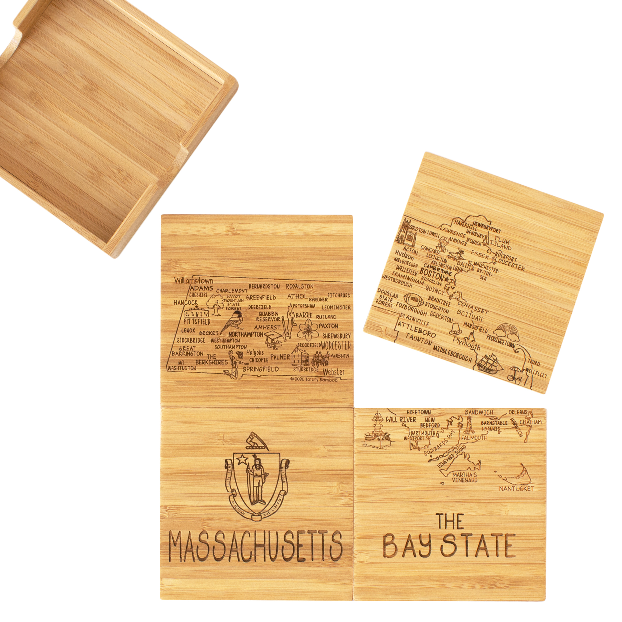 Massachusetts Puzzle Coaster Set 4