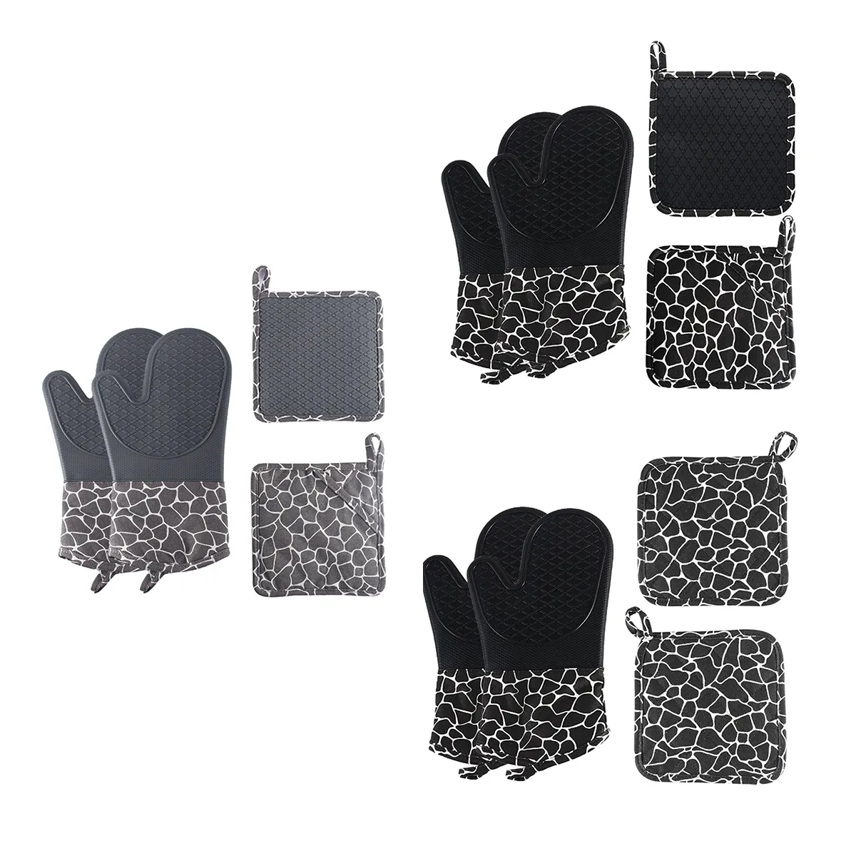 Soft Anti Slip Solid Silicone Oven Mitts And Pot Holders Set 4