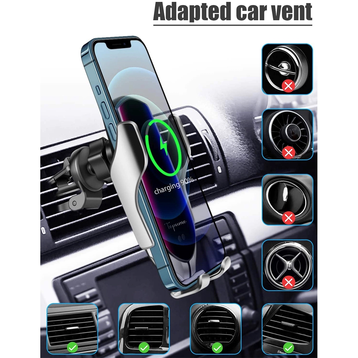 10W Qi Fast Charging Wireless Car Charger 3