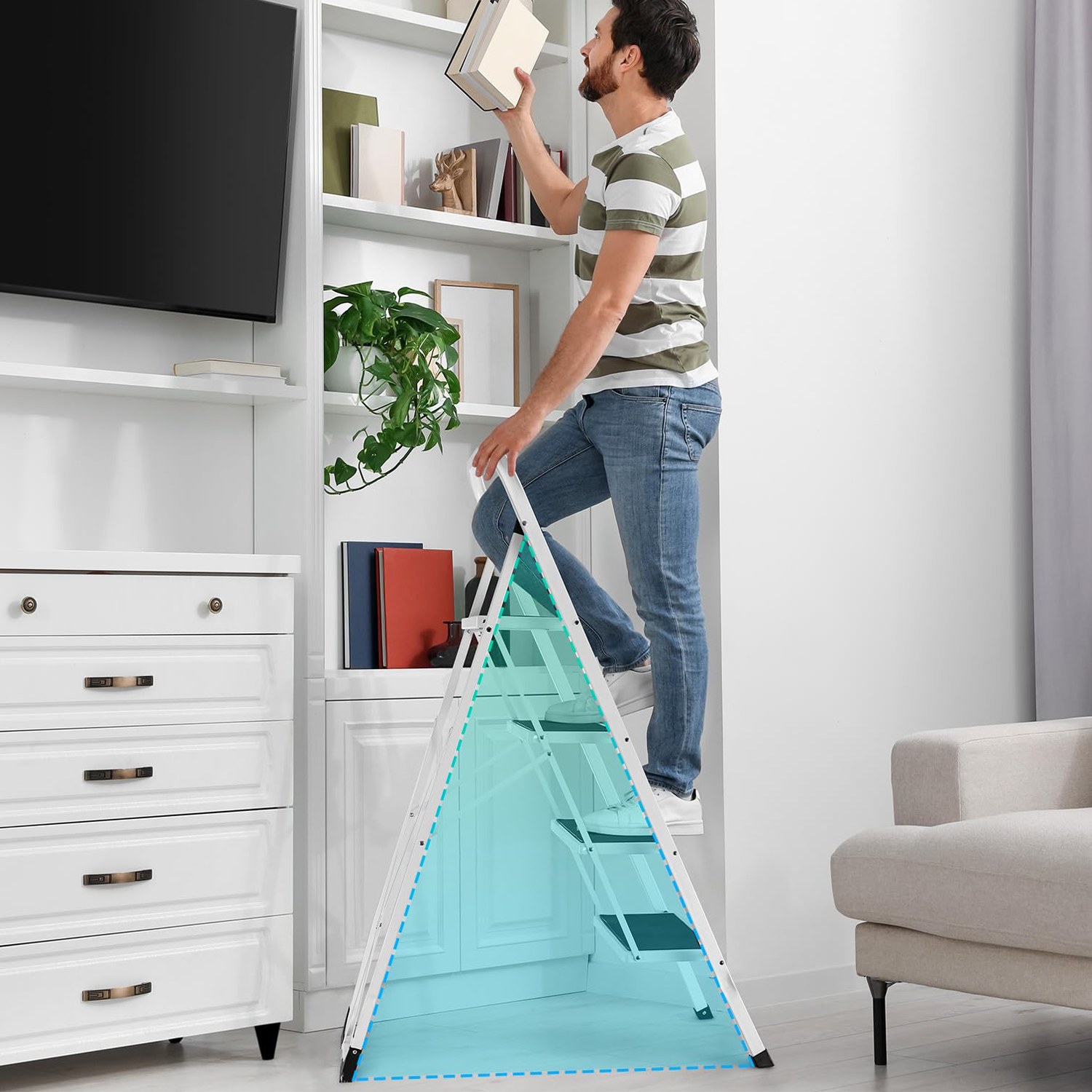 White Anti-Slip Four-Step Folding Ladder 4