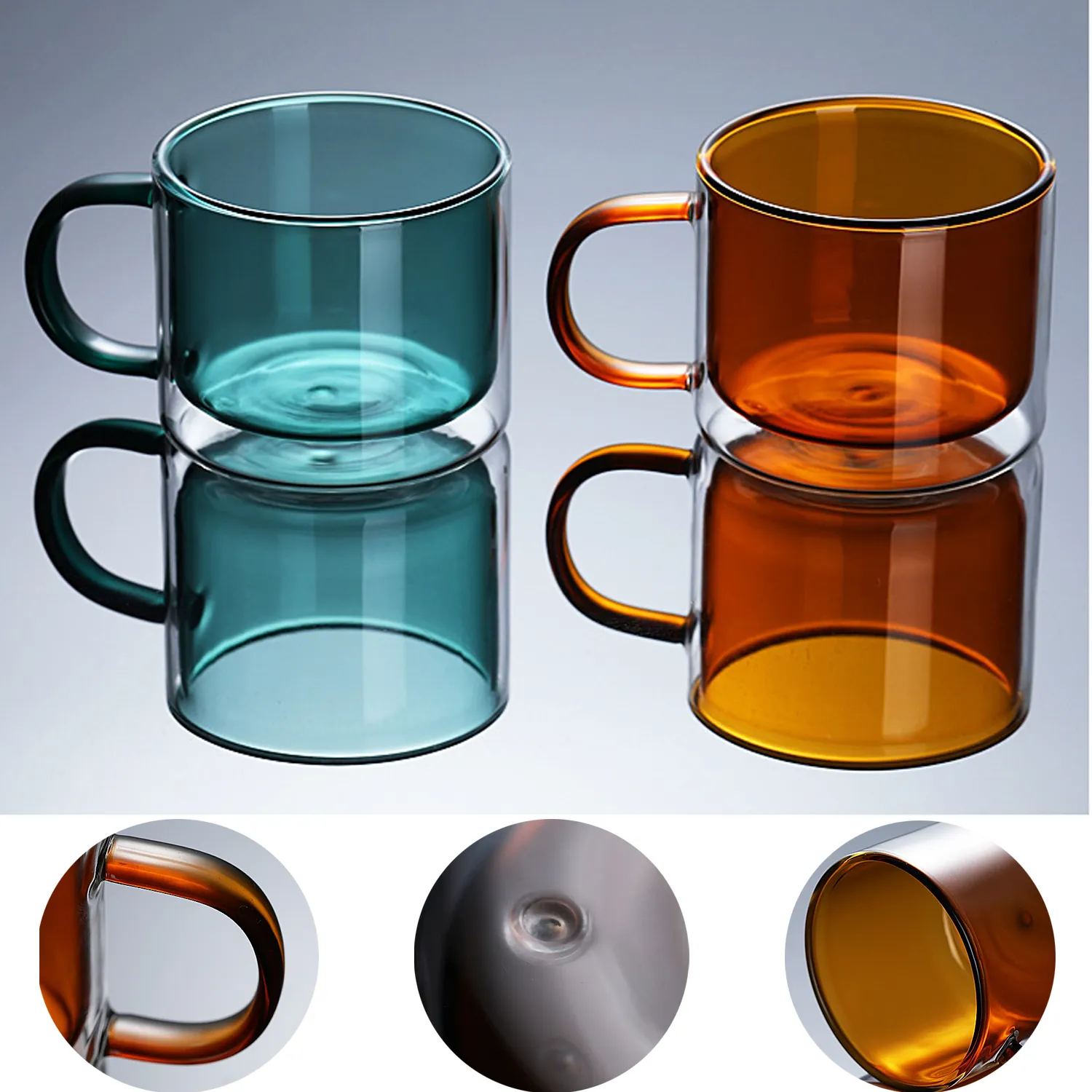 Double Wall Clear Glass Coffee Mugs with handle 5