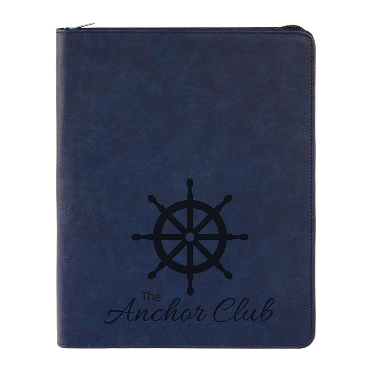 9" x 12" Leatherette Blue/Black Portfolio with Zipper 2