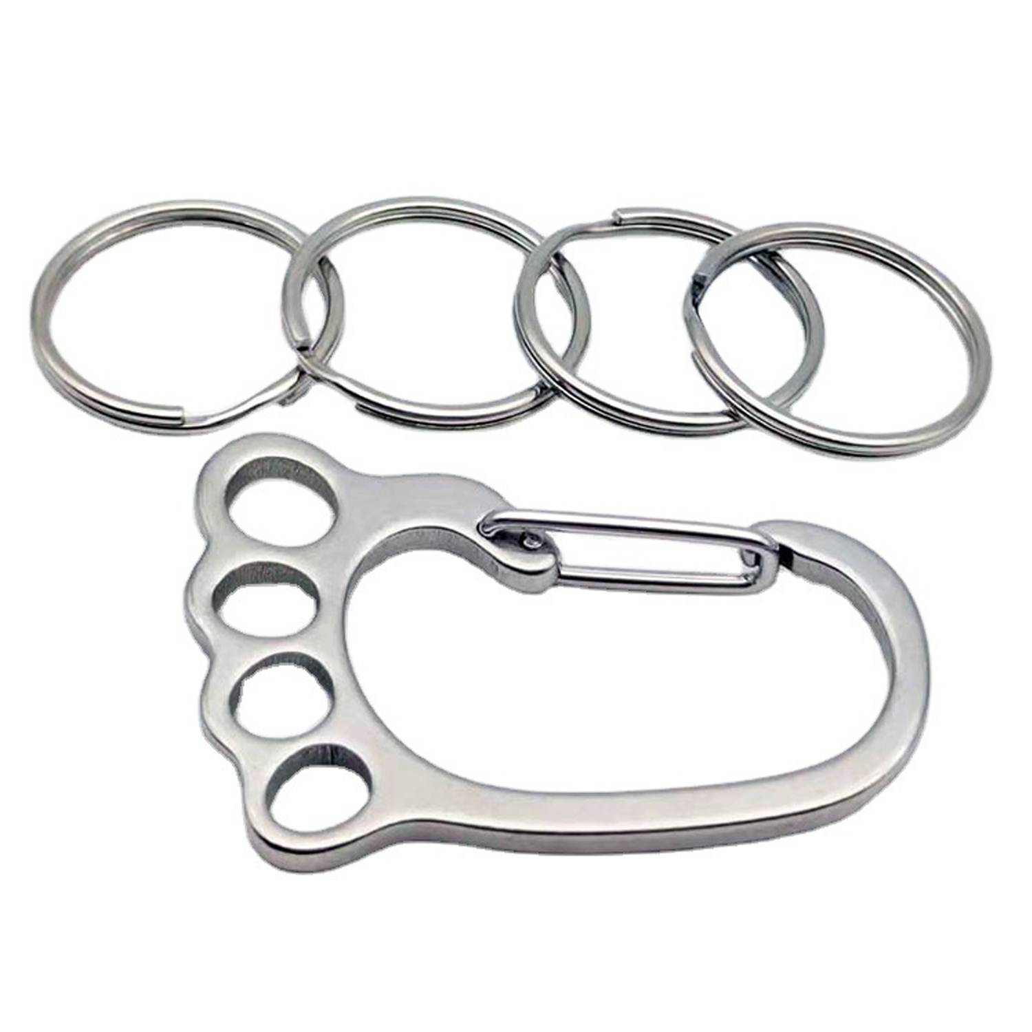 Outdoors Stainless Steel Small Foot Keychain w/ 4 Keyrings 2