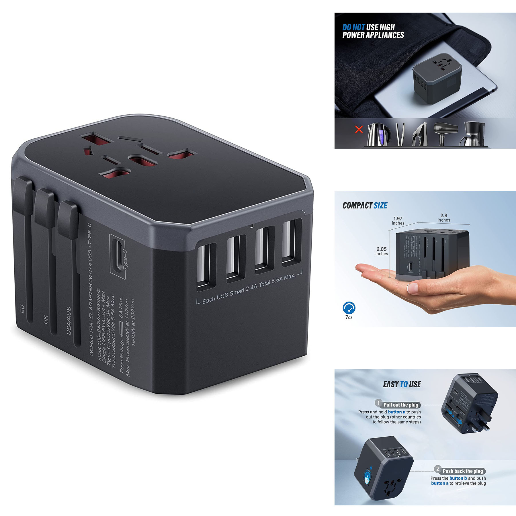 Universal Travel Adapter One International Wall Charger 2