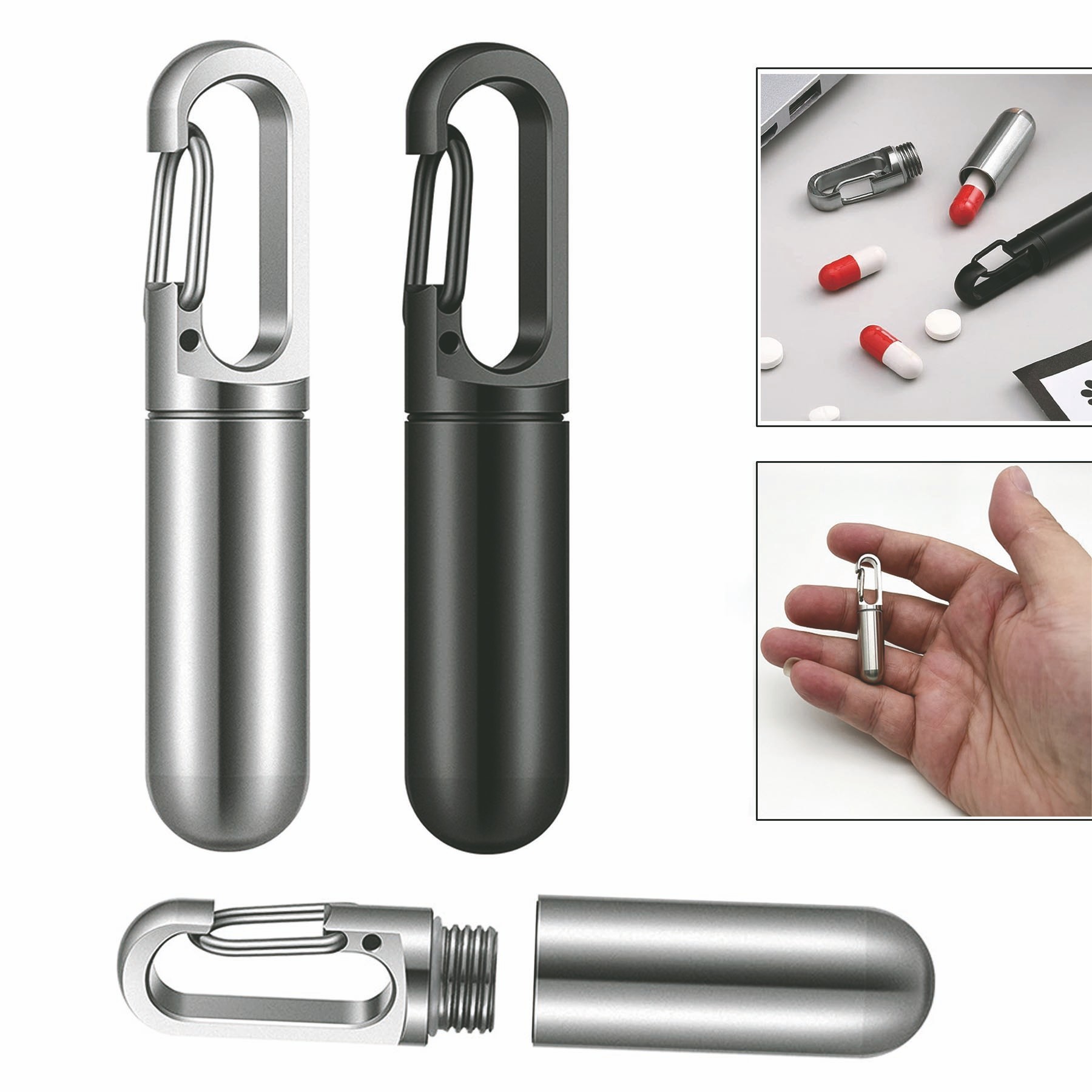 Mini Portable Pill Case With Carabiner 3