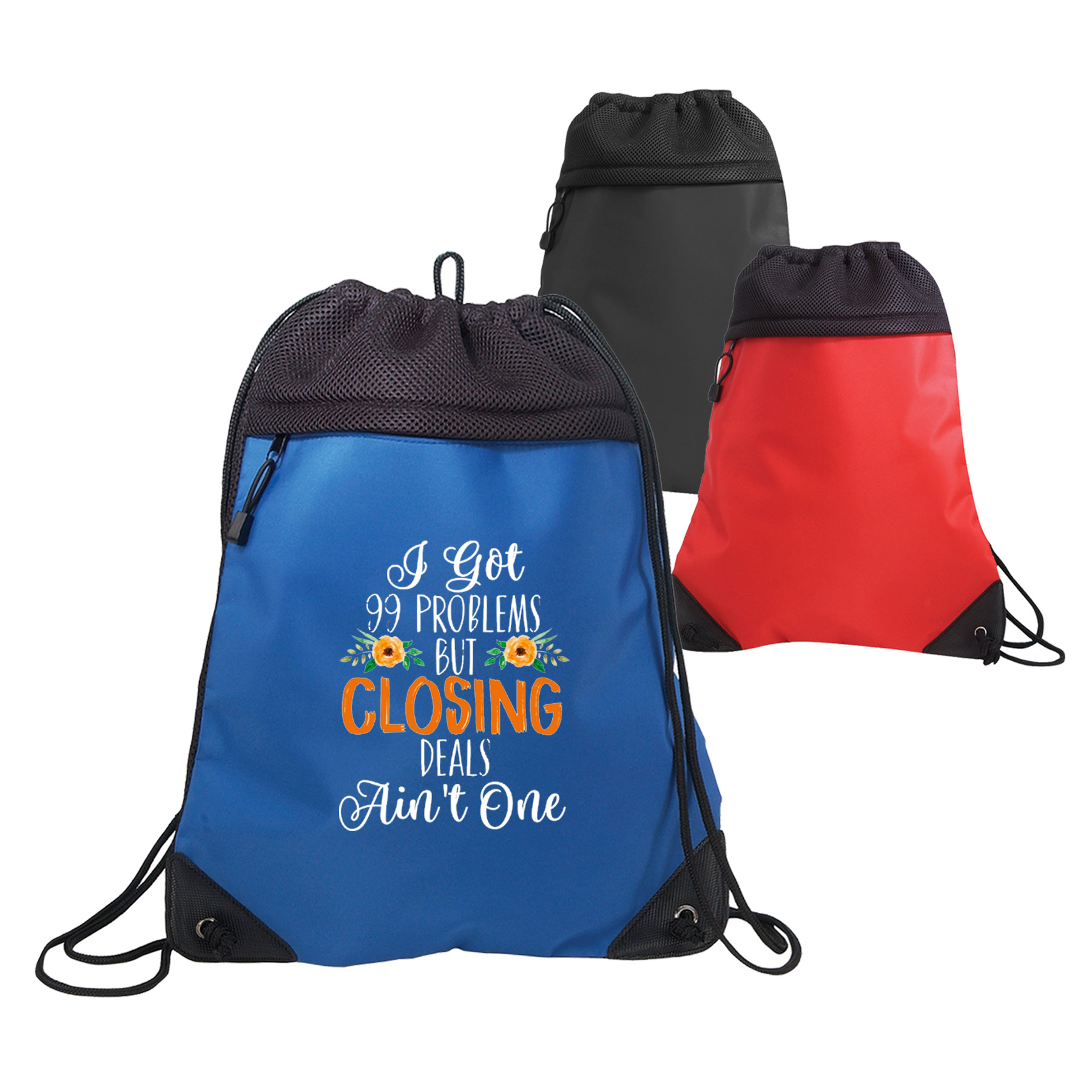 Deluxe Tri Mesh Drawstring Tote Bag with Micro Fiber Front 6