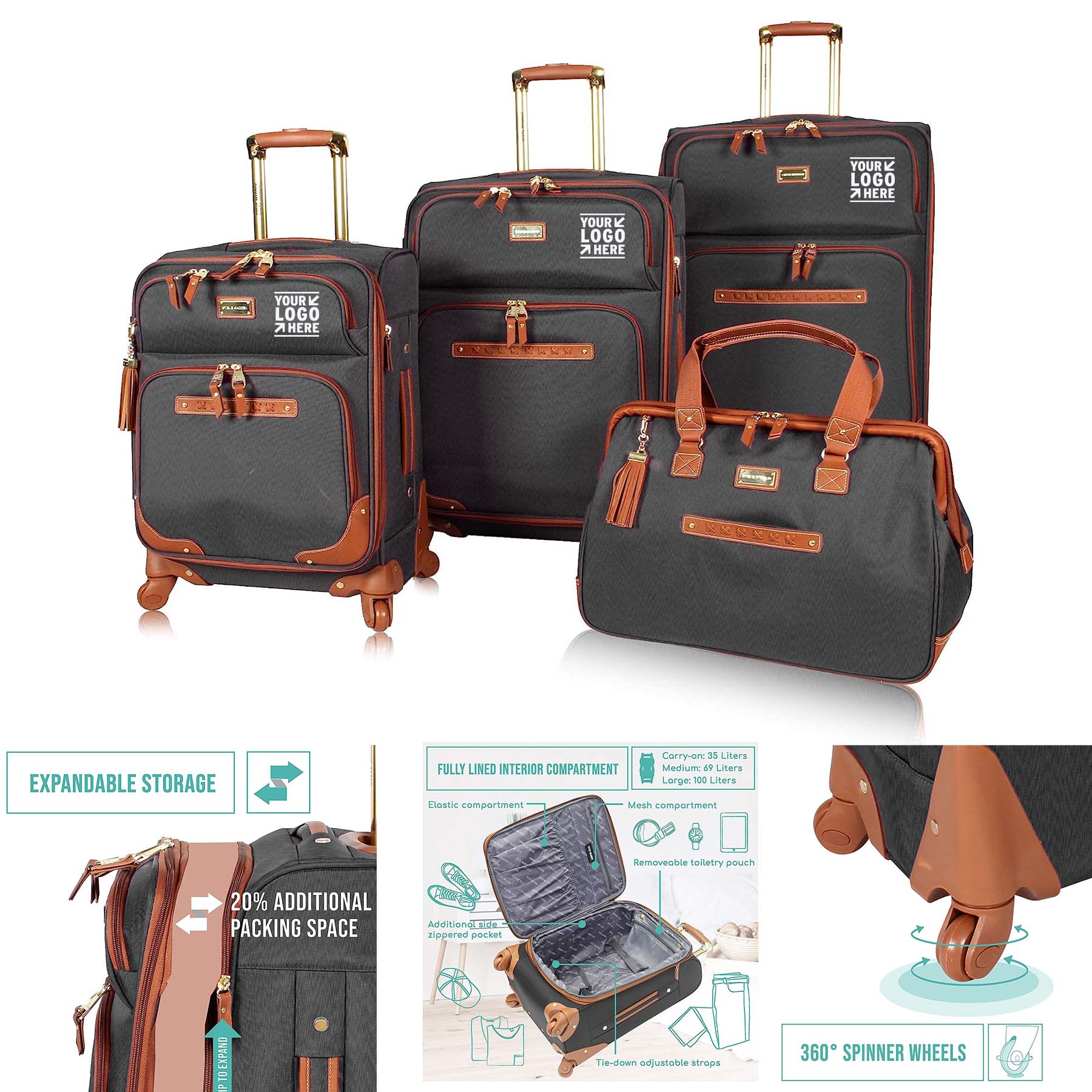 4 Piece 24 Inch Softside Expandable Lightweight Travel Suitcase Set With 360 Spinner Wheels 1