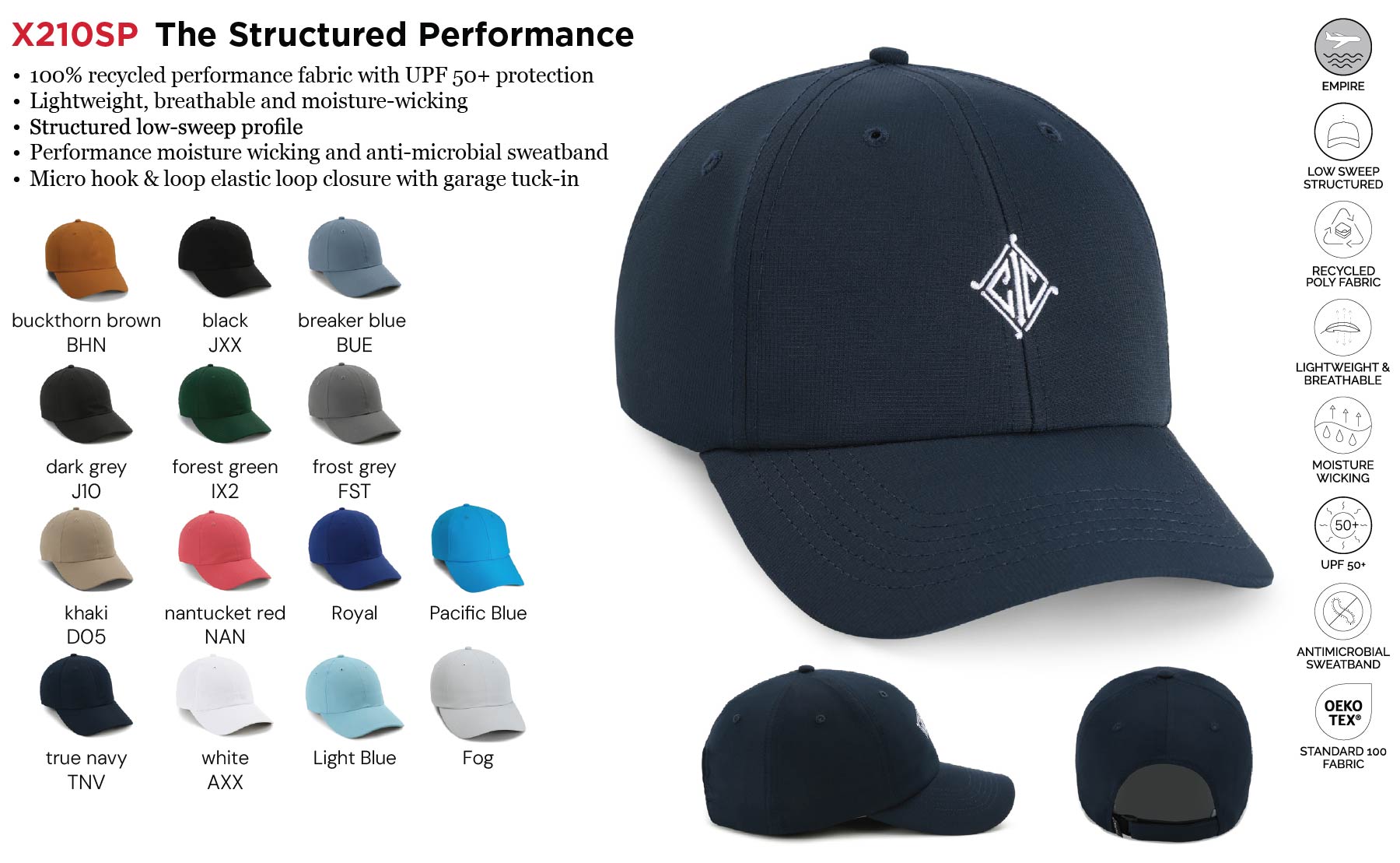 Imperial X210SP 6-Panel The Structured Performance Adjustable Cap with Patches or Embroidery 44
