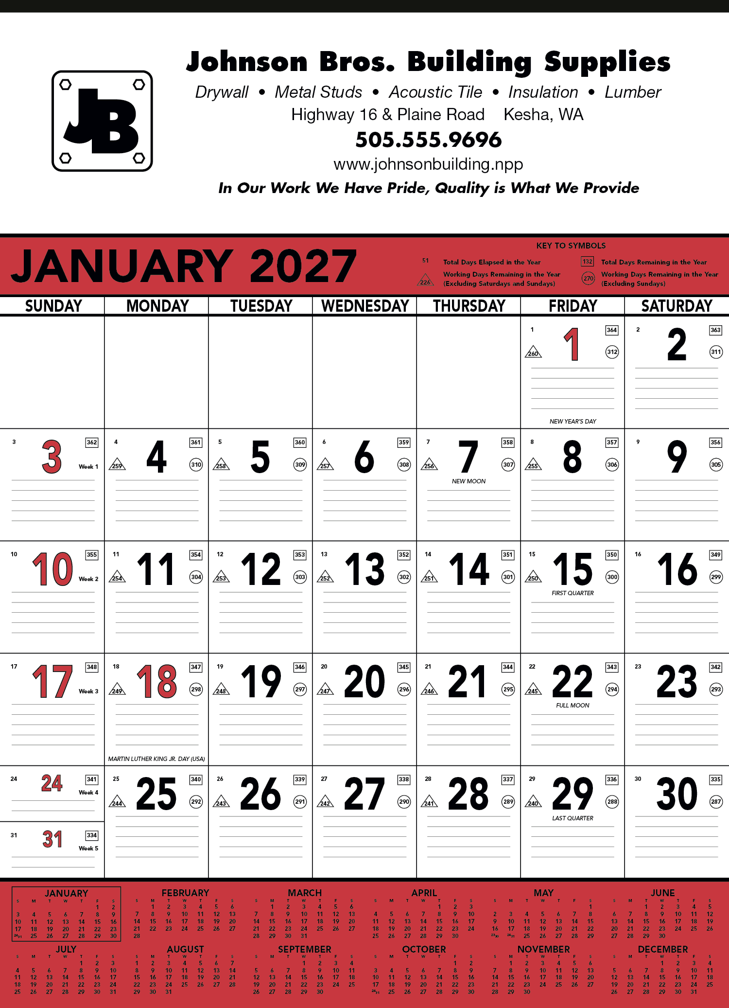 Triumph® Calendars Red & Black Contractor Memo Calendar 9