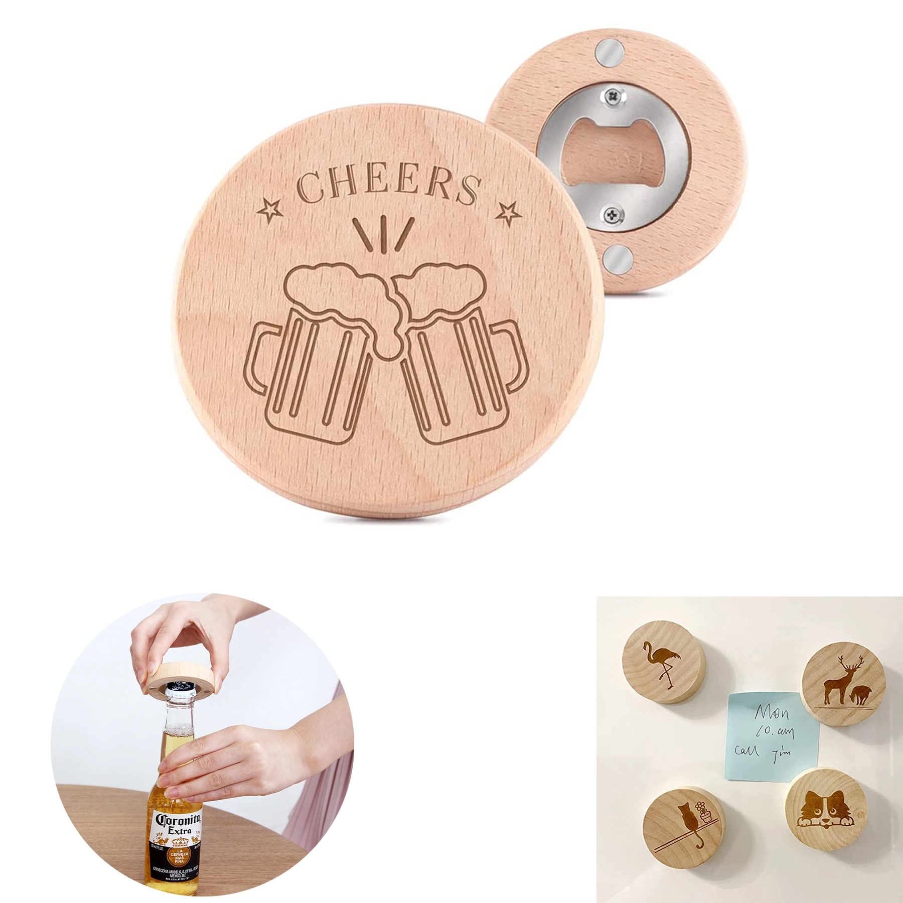 Wooden Beer Opener Fridge Magnets 2