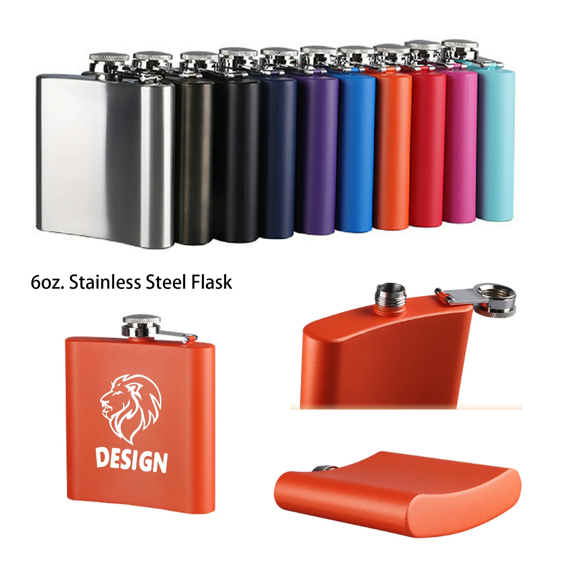 6oz. Stainless Steel Flask, custom water bottle with logo imprint 2