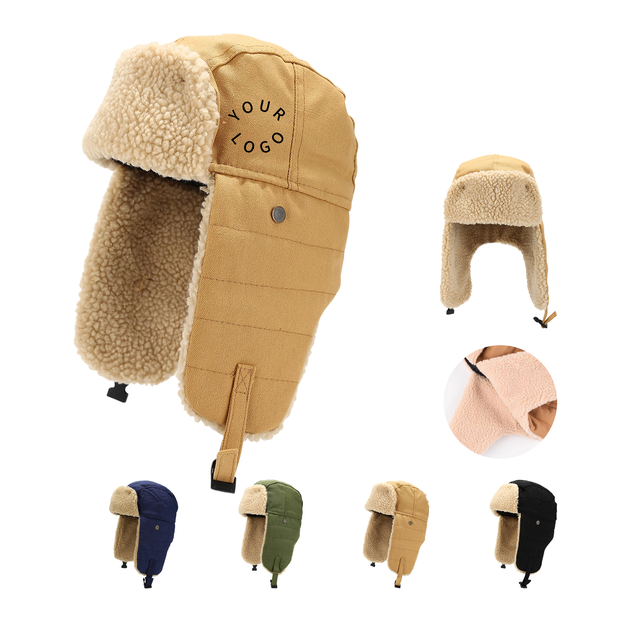Canvas Trapper Hat With Faux Fur Liner 11.8" Length x 11" Width 6