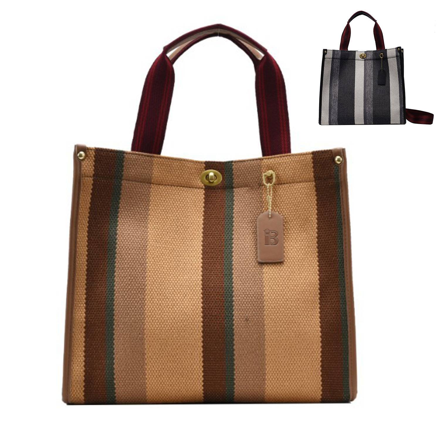 Canvas Tote Bag Vintage Stripe Customized for Women, custom tote bag with logo imprint 10