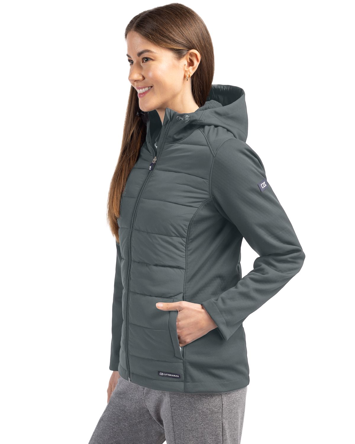 Cutter & Buck Evoke Recycled Honeycomb Fleece Womens Hybrid Full Zip Jacket 34