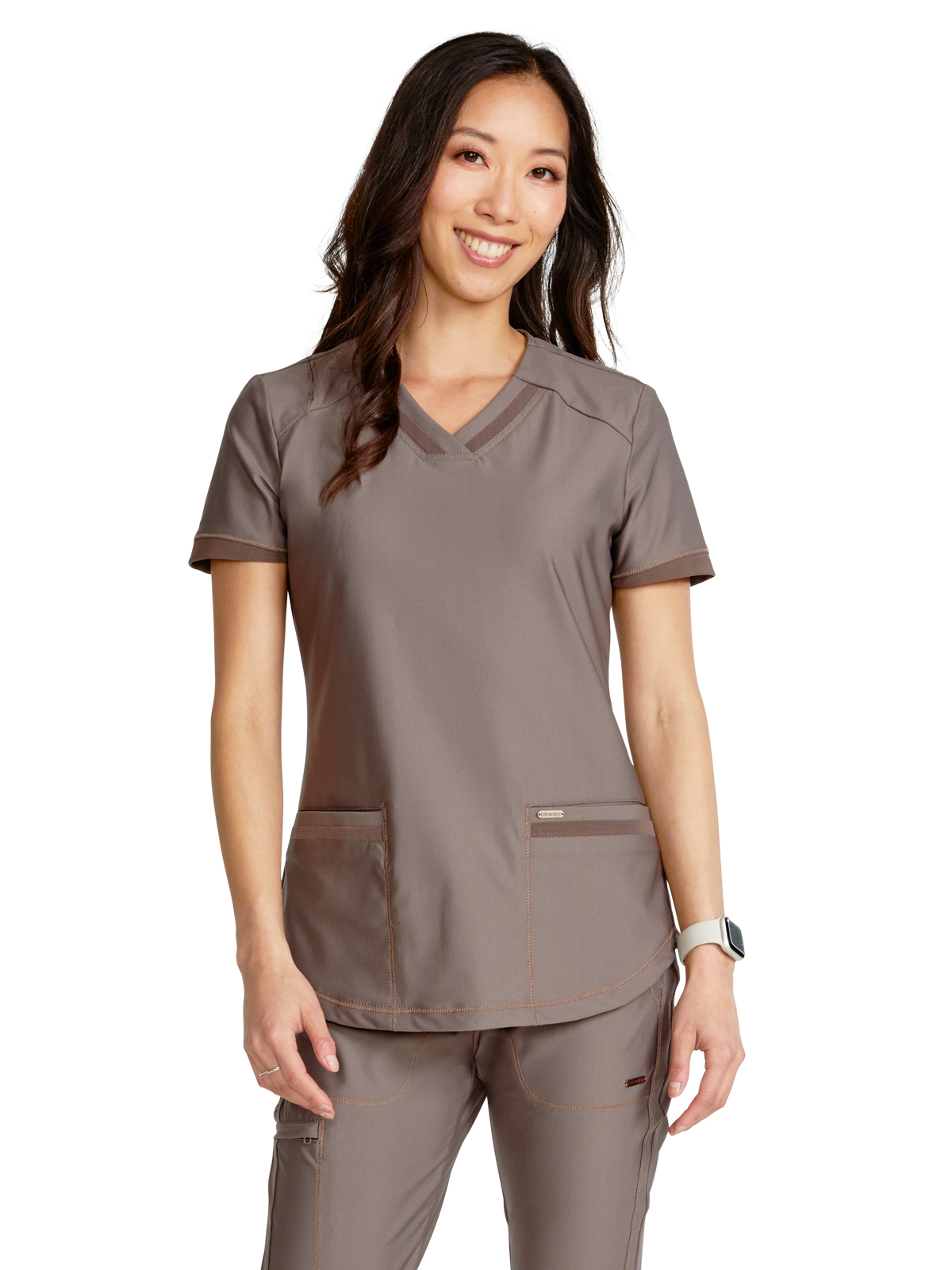Cherokee - Form - Women's 2-Pocket Curved Hemline V-Neck Top 27