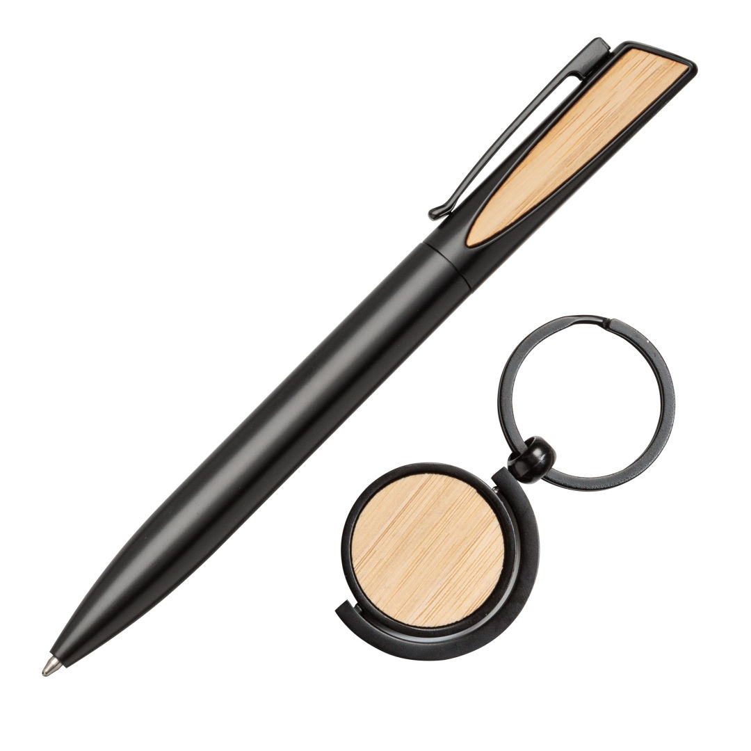 Alban Aluminium Pen w/Bamboo Keyring Set 2