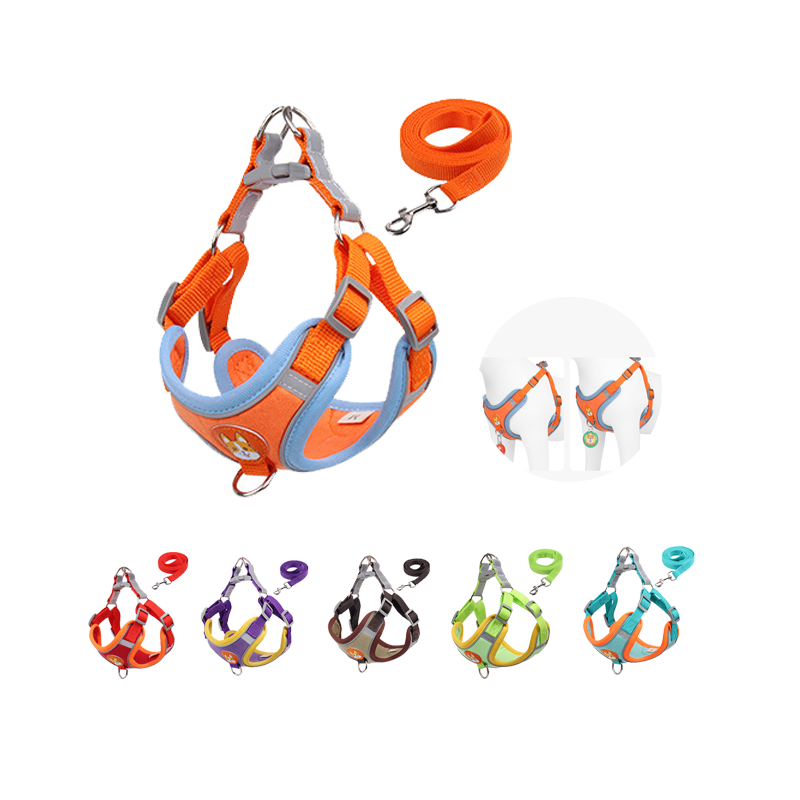 Dog Harness & Leash w/ Reflective Strips 2