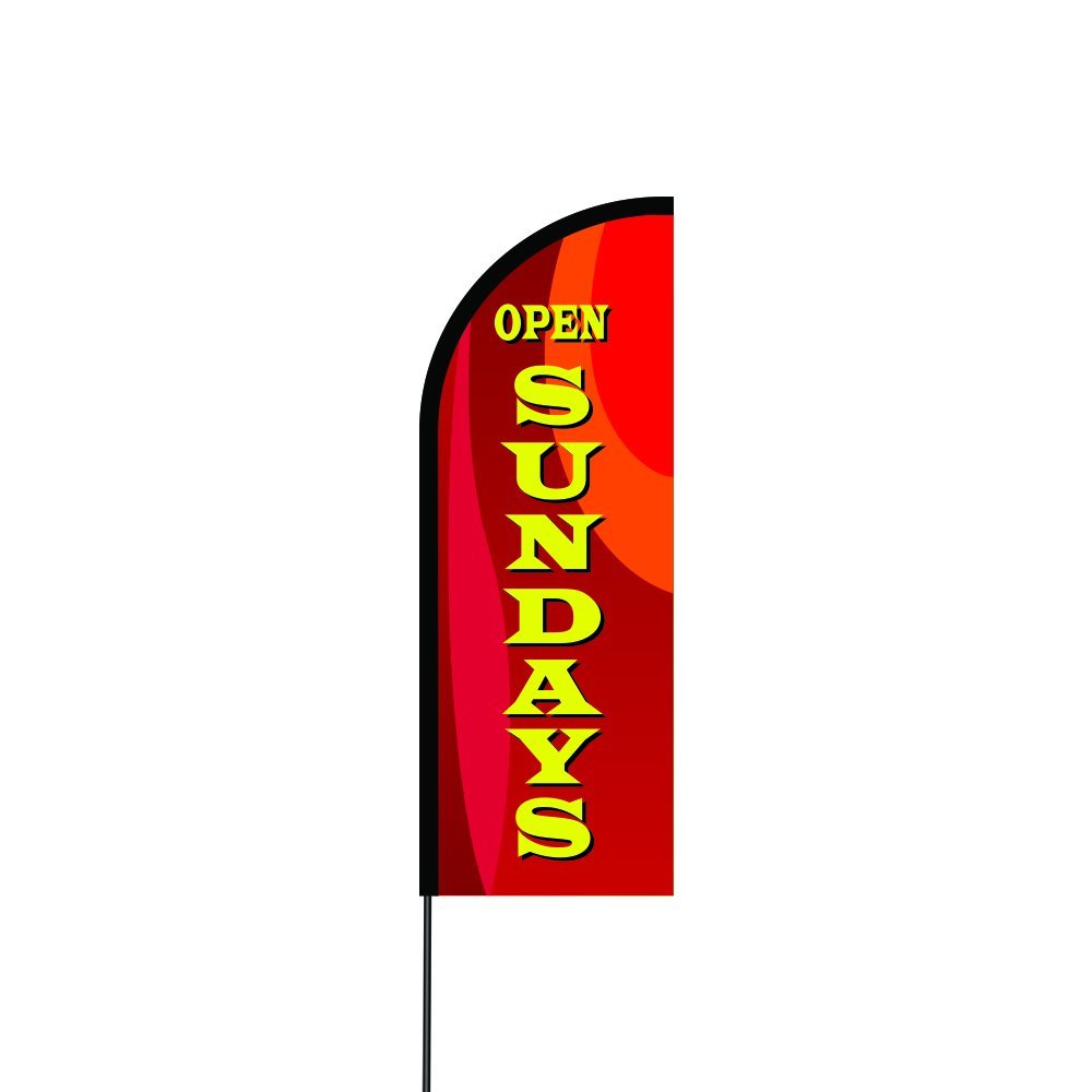 Open Sundays (Red) Flag Kit 11' Feet Feather Flag Sign Outdoor Banner feather banners 2