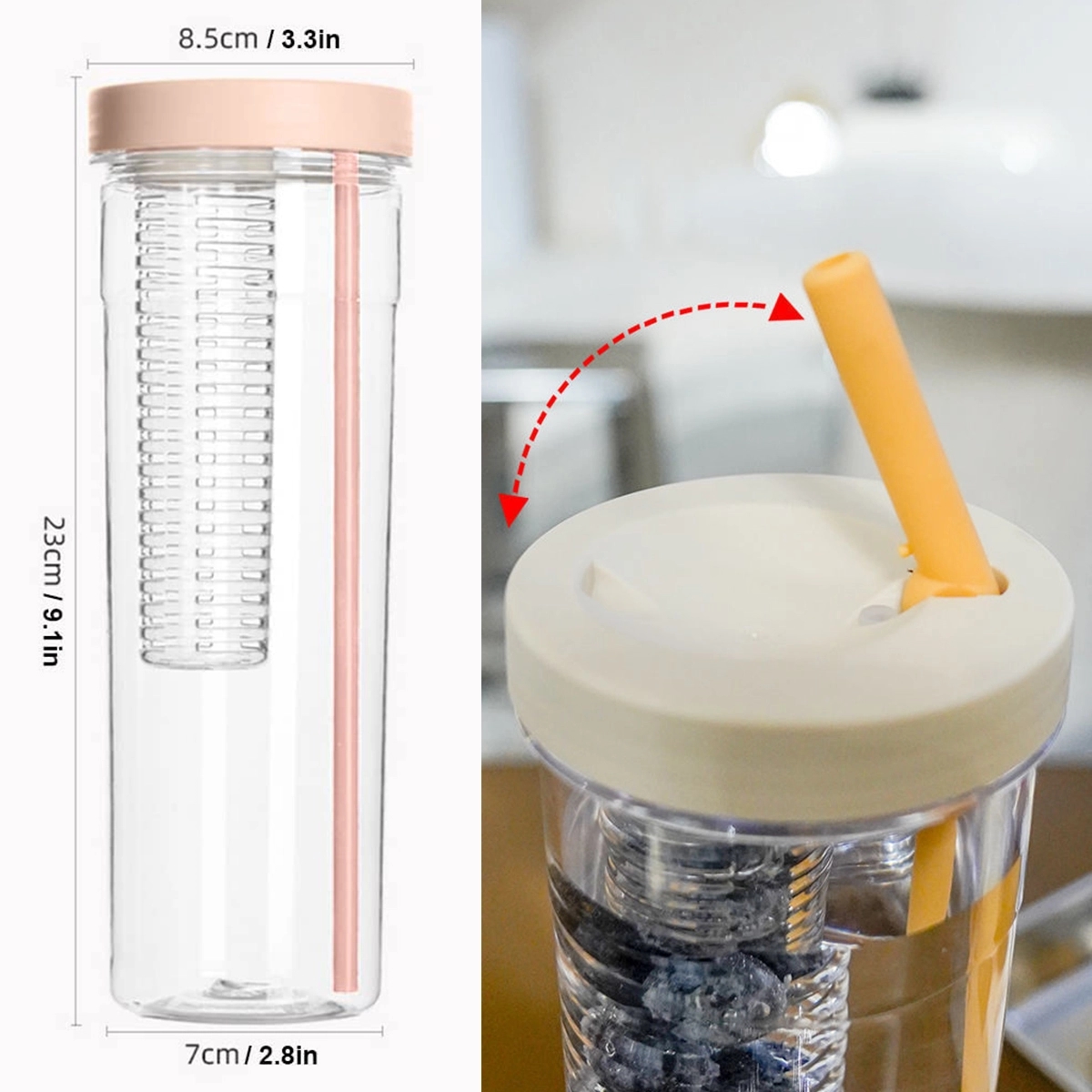 Fruit Infuser Water Bottles With Straw 1