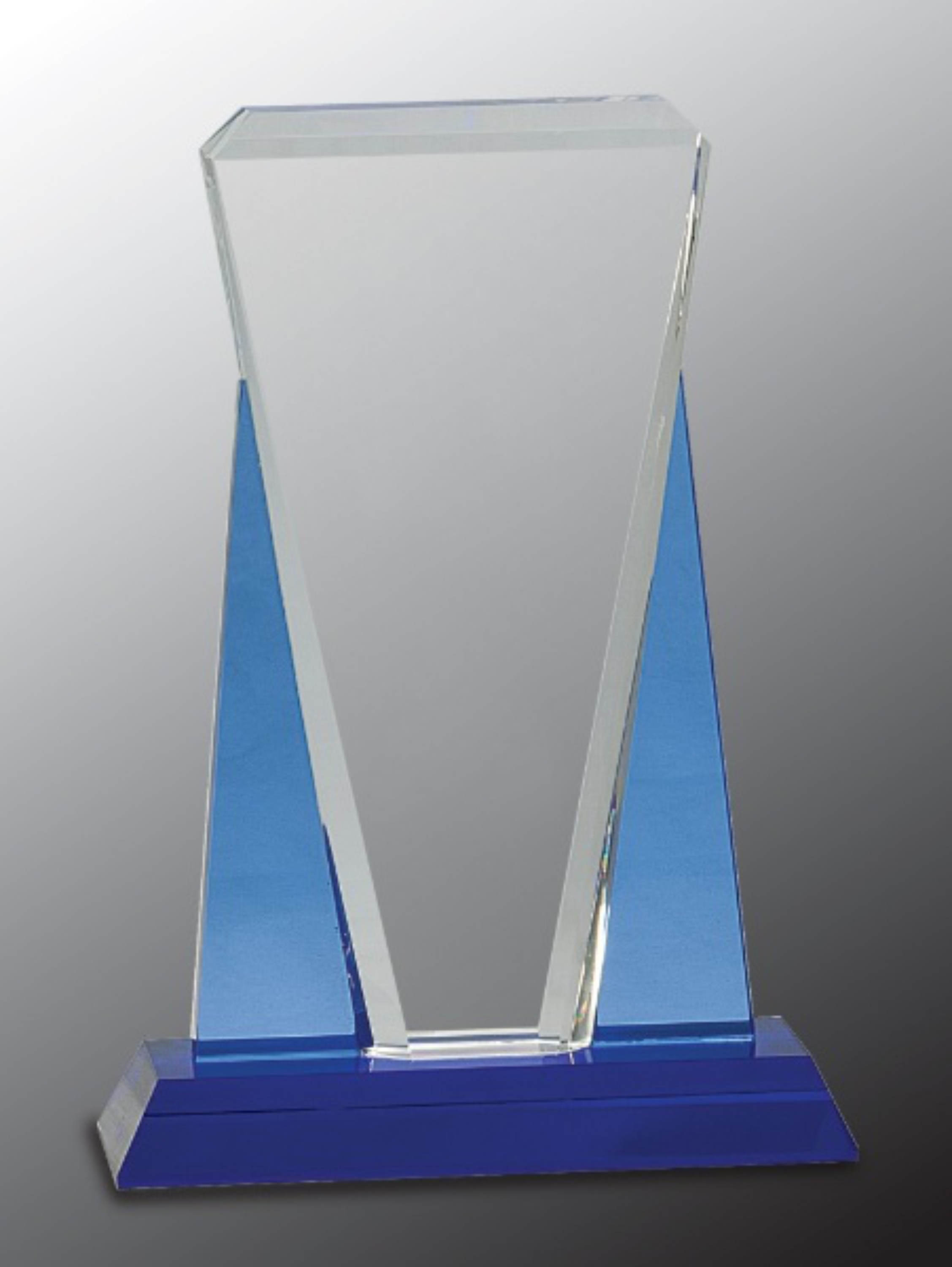 7" x 10" Blue/Clear Wedge Crystal Award on Blue Pedestal Base 3