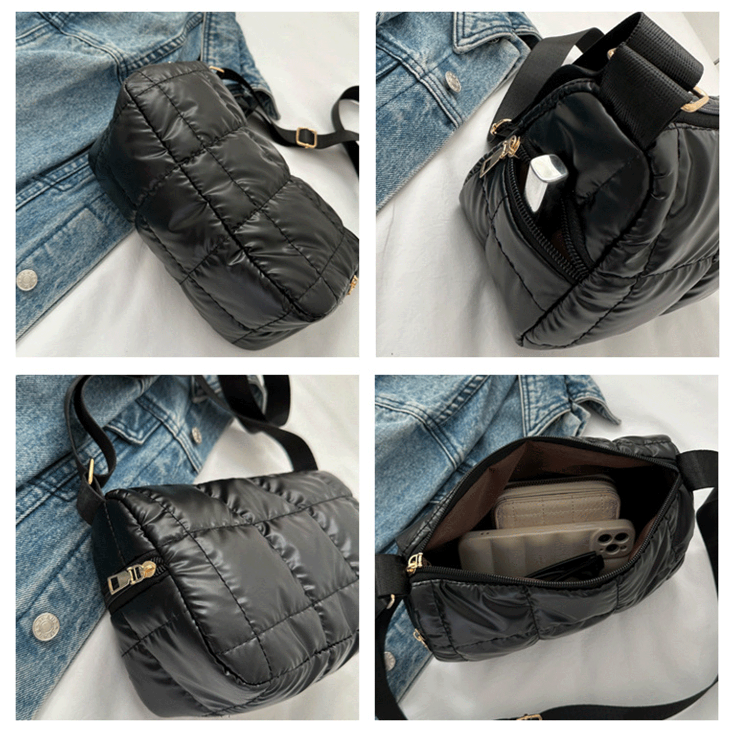 Winter New quilted Grid Small Square Puffer Crossbody Bag 17