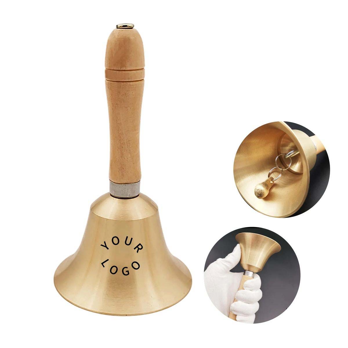 Polished Solid Brass Hand Bell with Wooden Handle 1